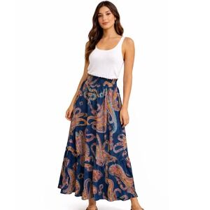 RAGA Paisley Smocked Waist Maxi Skirt Boho Festival Print – Size Small – NWT